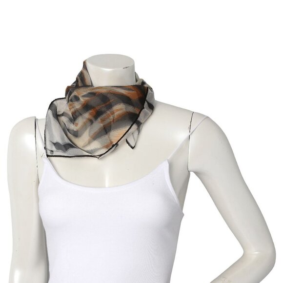 Vintage Sheer Tiger Animal Print Neck Scarf Hair Tie Black Orange Brown - Picture 3 of 4